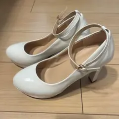 ホワイト アンクルストラップ ハイヒール ブライダルシューズ