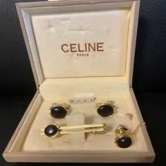 CELINE セリーヌ オニキス カフス・タイピン・タイタックピン 3点セット