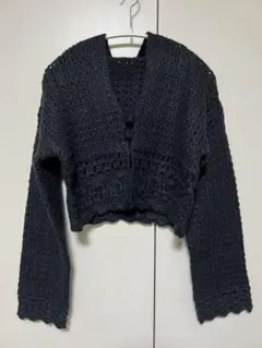【新品タグ付き】　MOUSSY　クロシェ　ニットカーディガン　ブラック　マウジーのサムネイル