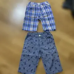 120cm チェック柄&数字模様ハーフパンツセット