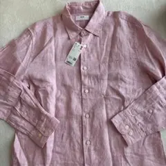 【新品・タグ付き】UNIQLO メンズ麻長袖シャツ L ピンク
