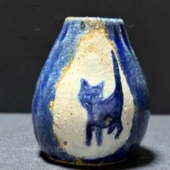 週末割　猫の絵柄 陶器 一輪挿し 花瓶 ミニ花瓶　瑠璃釉　花入のサムネイル