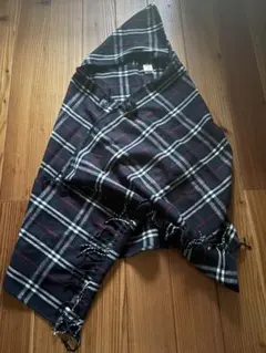 チェック柄フリンジ付きポンチョ