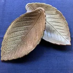 【未使用品】丹波焼？ 葉型 陶器皿 2枚