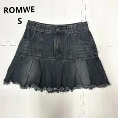 ROMWE ミニスカート デニム ブラック フリル プリーツ 韓国ファッション