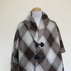 暖かチェック柄ポンチョ・ケープコート