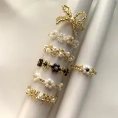 121★ ハンドメイド　ビーズリング まとめ売り　ゴールド
