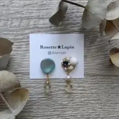 シェルボタンと天然石のビジューイヤリング【淡水*Blue】