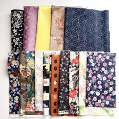 和柄生地 15枚セット りんず 織り 綿 カット地 ハギレ 桜 猫