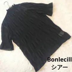 ★美品 ボンルシール シアー ブラウス ハイネック五分袖 ブラック