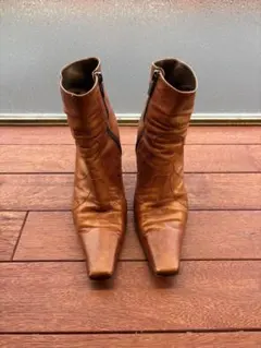 24.5cm・ヒール9.5cm ブラウンレザーヒールブーツ