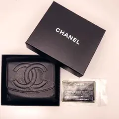 シャネル 折り財布 キャビアスキン ココマーク シール・ギャランティカード完備