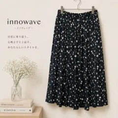 innowave 花柄プリーツスカート L ネイビー 総柄のサムネイル
