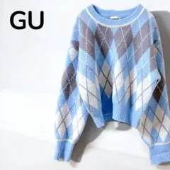 【ジーユーGU】クロップドアーガイルセーター　ニット　ショート丈　ゆったり　 L