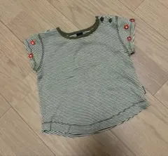 baby gap ベビーギャップ　ボーダー　花刺繍　半袖Tシャツ　80 カーキ