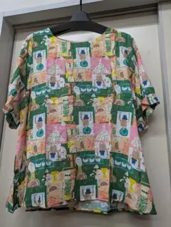 noa-ge リネン素材麻100%お野菜の刺繍が可愛い ダークグリーンブラウス 