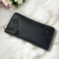 良品☆ケイトスペード 長財布 フラワー 蝶 レザーモチーフ シボ革 限定モデル