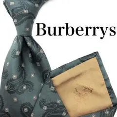 【美品】Burberrys ネクタイ ペイズリー柄 グリーン ブランドロゴ