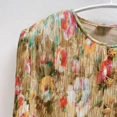 ❣️ レディースグレイ 花柄 ブラウス クルーネック フリル L〜 LL 