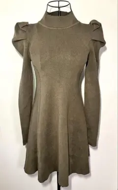 jewelobe レディース パフスリーブ タートルネックニット ワンピース