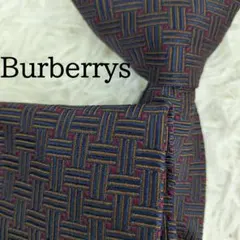 美品◎Burberrys バーバリー ネクタイ ジャガード 小紋柄 ネイビー系