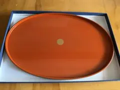 新品未使用 輪島塗 岡山至鳳堂 赤色 漆器 盆 金色花模様