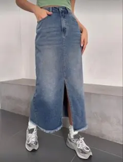 DAZY レディース フロントスリットデニムスカート ほつれ裾