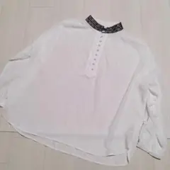 アンティカantiquaレース襟シャツ　フリーサイズ　長袖