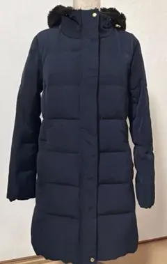 ダウンコート　紺色　ロング丈　フード付き