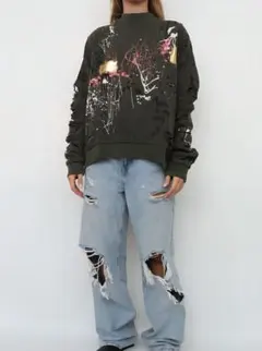ZARA WOMAN アートプリント ダメージ加工 スウェット