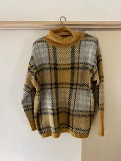 チャオパニック⭐︎イエローチェックタートルセーターサイズLボックスシルエット