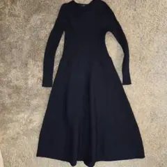 PLST M ネイビー リブ編みロングワンピース