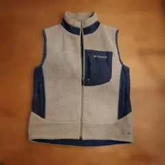 Columbia フリースベスト Mサイズ ベージュ/ネイビー Columbia フリースベスト ベージュ/ネイビー - メルカリ
