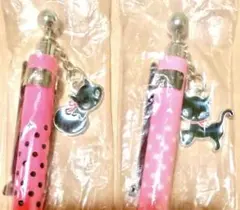 新品 黒ねこのロロ　マスコット付きボールペン　 セット　メタルチャーム