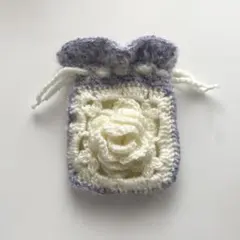 編み物　バラ　巾着