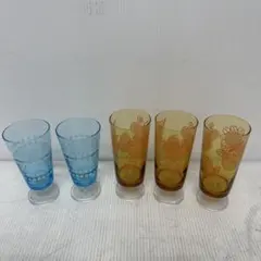 アデリアグラス ブルーガラスに朝顔柄 6個セット ほぼ未使用 - メルカリ