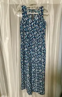 花柄ノースリーブ サロペット・オールインワン　青