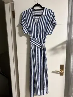 Zara 新品　ストライプロングワンピース