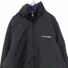 トミーヒルフィガー　ナイロン　フルジップ　ジャケット　長袖　フード　刺繍　黒　S