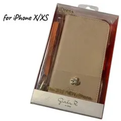 iPhone X 手帳型ケース ストラップ付 バイカラー フローラルベージュのサムネイル