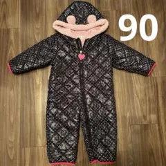 ジャンプスーツ　黒 水玉模様 フード付き　90 スキー