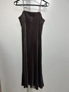 ベロア キャミワンピース ロング ブラウン