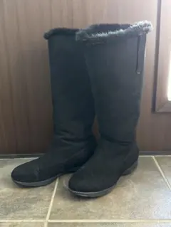 防滑＆防寒　beauth ファー付き黒スエードロングブーツ