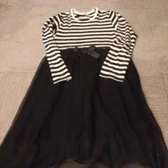 ストライプ柄リボン付き長袖ワンピース　130