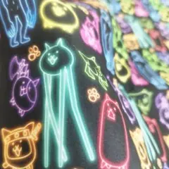 《50×70》にゃんこ大戦争 ゲーム ネオン ブラック はぎれ 布 生地
