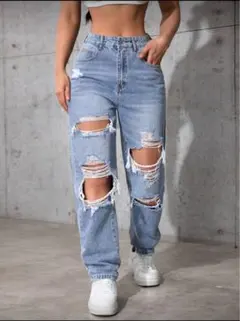 【SHEIN】ダメージデニム Lサイズ ライトブルー 新品未使用