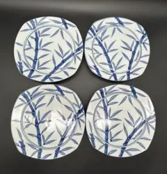 陶器　白磁　染付　竹絵　皿　プレート　4枚　未使用品