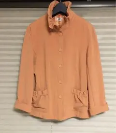 オレンジカラー フリルギャザー レディース ジャケット カーディガン M〜L
