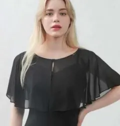 ドレス羽織◆黒ケープショールボレロ結婚式シフォンストールブラック◆社交ダンス