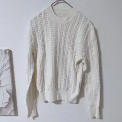 ROPE　リブ編み ニットセーター 長袖　スタイリッシュ　オフホワイト M